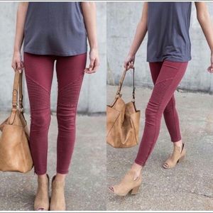 Burgundy Biker Moto Leggings With Ankle Zipper!